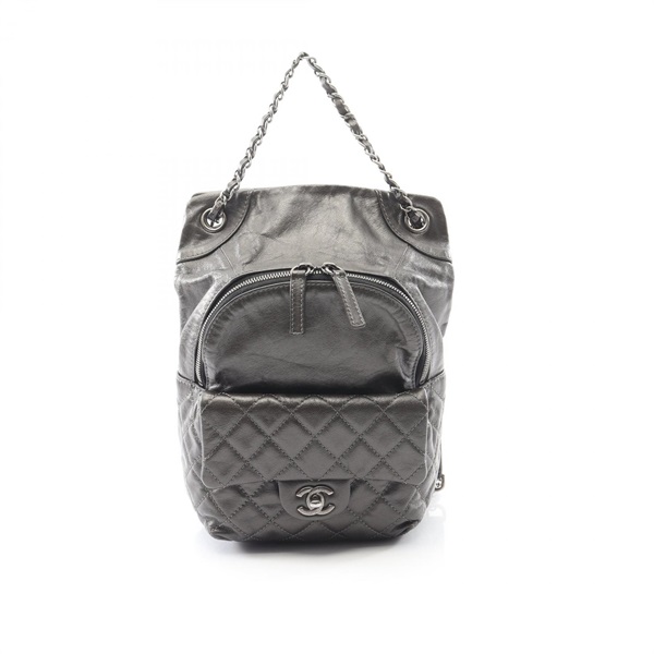 CHANEL Matelasse Chain Rucksack Backpack Calfskin leather Gray Used Women CC