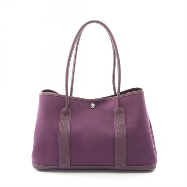 HERMES Garden party PM Tote hand Bag O Toile officier cassis leather SHW