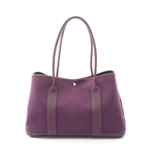 HERMES Garden party PM Tote hand Bag O Toile officier cassis leather SHW