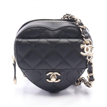 CHANEL Heart Chain Matelasse Clutch Shoulder Crossbody Bag AP2784 leather Black
