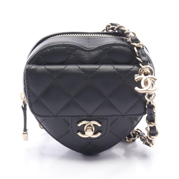 CHANEL Heart Chain Matelasse Clutch Shoulder Crossbody Bag AP2784 leather Black