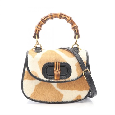 GUCCI Bamboo 1947 Shoulder Handbag 686864 leather Beige White Black Used Women