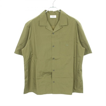 CELINE Bowling Shirt Triomphe embroidery RC0890T01 cotton Khaki Used mens #42