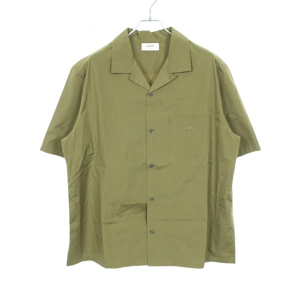 CELINE Bowling Shirt Triomphe embroidery RC0890T01 cotton Khaki Used mens #42