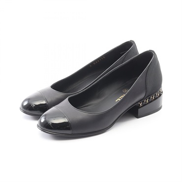 CHANEL COCO Mark pumps loafers #35 1/2 leather Black Used Women CC