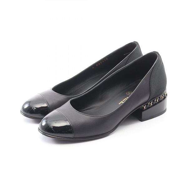 CHANEL COCO Mark pumps loafers #35 1/2 leather Black Used Women CC