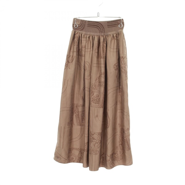 HERMES Long gathered Skirt 4H0325DL silk Brown Used Women #36