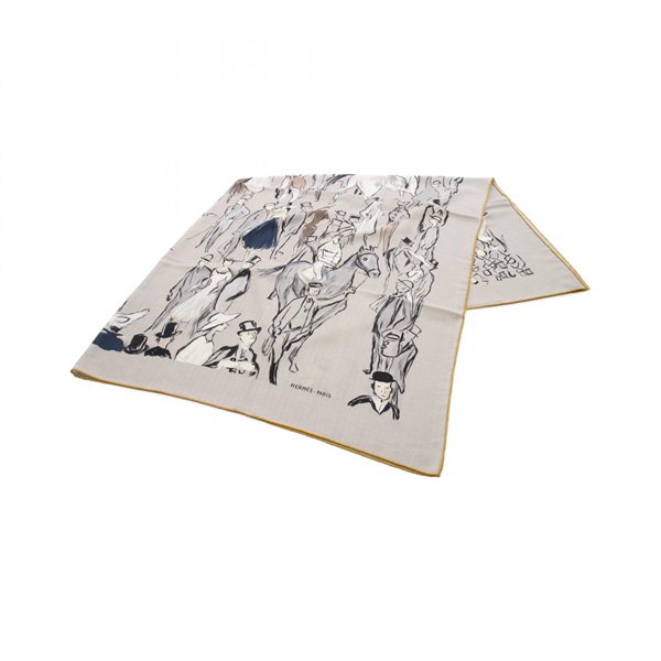 HERMES Carre 140 Paddock Scarf stole wrap foulard silk cashmere Beige Used