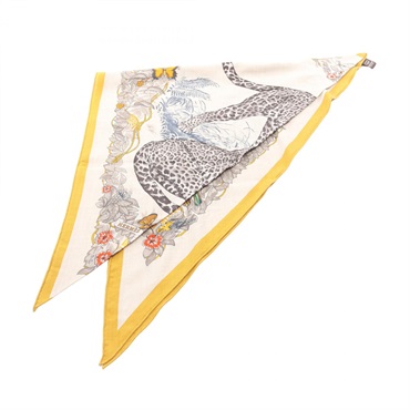 HERMES Triangle Jean Jungle Love Scarf Shawl Stole Wrap silk cashmere Brown Used