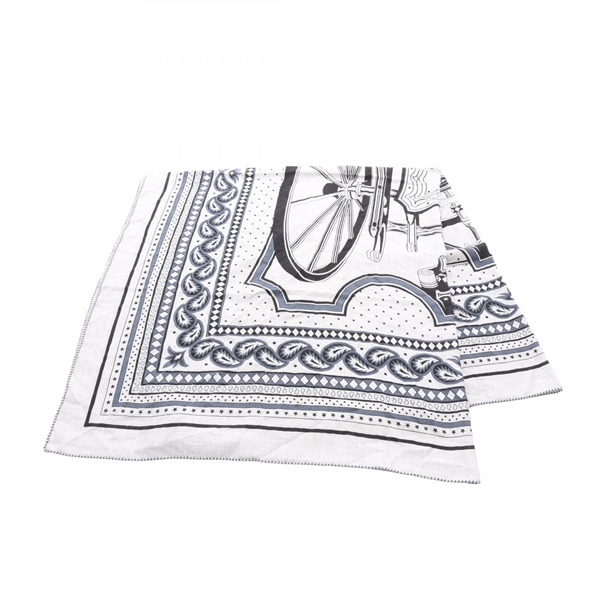 HERMES Carre 140 carriage wheel Scarf stole wrap foulard silk cashmere Gray Used