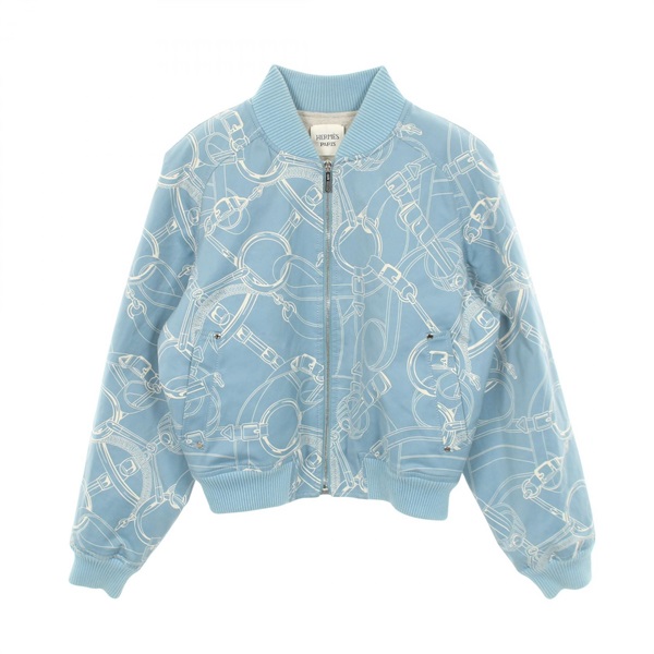 HERMES Eperon d'Or Finesse Blouson Jacket 4H0177DK cotton Blue Used Women #36