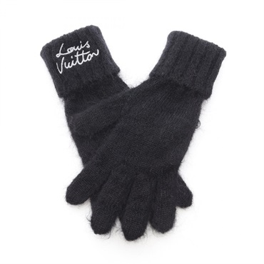 LOUIS VUITTON LV Script gloves Nylon wool Mohair Black Used Women size S