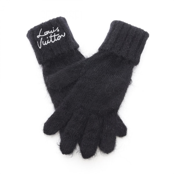 LOUIS VUITTON LV Script gloves Nylon wool Mohair Black Used Women size S