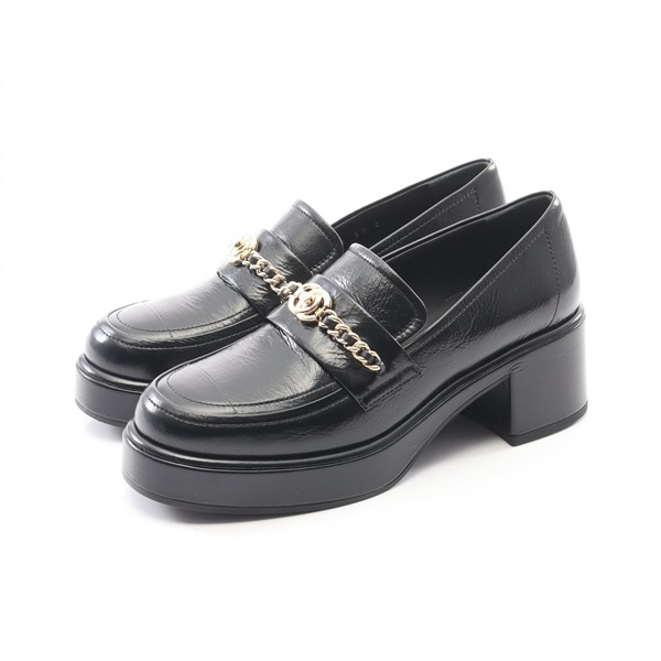 CHANEL COCO Mark loafers Pumps G46068 leather Black #37 Used Women