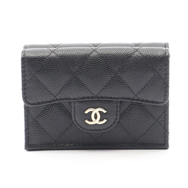 CHANEL Classic Matelasse Tri-fold wallet AP0230 leather Black Used GHW women CC