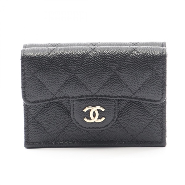 CHANEL Classic Matelasse Tri-fold wallet AP0230 leather Black Used GHW women CC