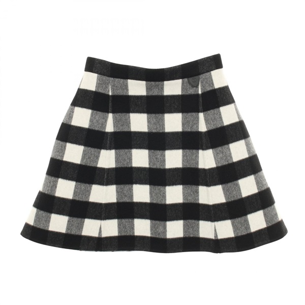 LOUIS VUITTON Check flare skirt RW252WB B09 FTJU40 wool cashmere B&W #34 Women