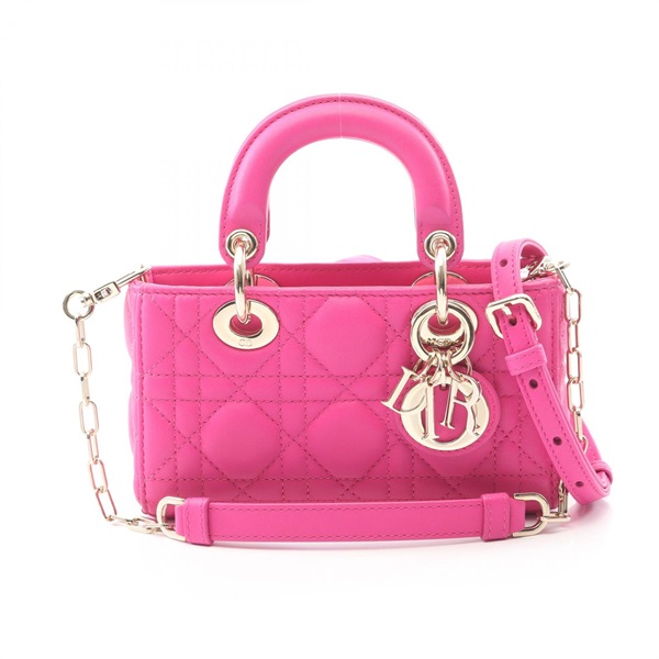 Christian Dior LADY D-JOY MICRO CANAGE Shoulder Handbag leather Pink Used Women
