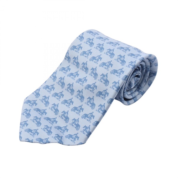 HERMES Tie Silk Blue Used mens
