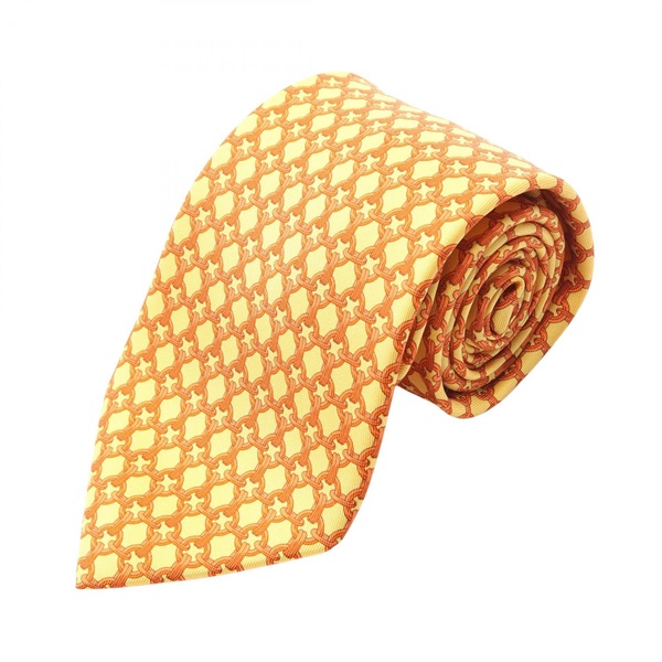 HERMES Tie Silk Yellow Orange Used mens