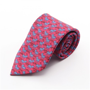 HERMES Tie Silk Pink Blue Used mens
