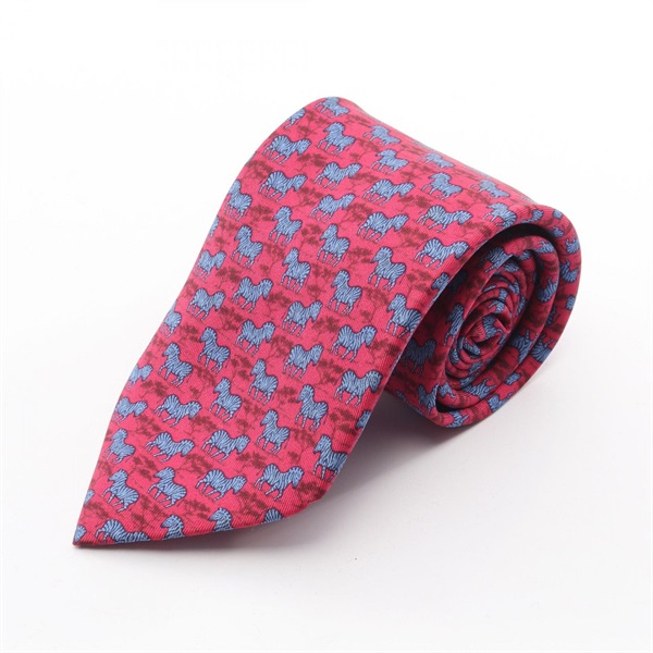 HERMES Tie Silk Pink Blue Used mens