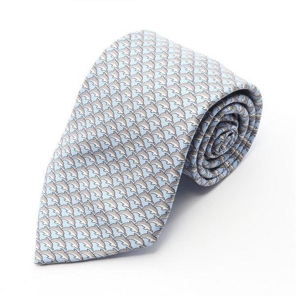 HERMES Tie Silk Blue Gray Used mens