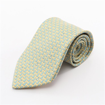 HERMES Tie Neckwear silk Yellow Green Used mens