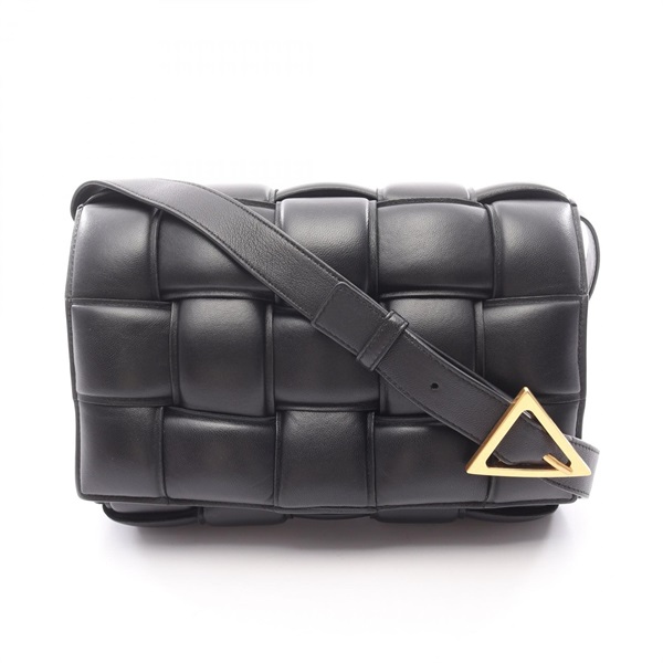 BOTTEGA VENETA Padded cassette Shoulder Crossbody Bag leather Black Used Women