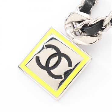 CHANEL COCO Mark Chain Necklace Pendant Stainless Steel Black Yellow Used Women