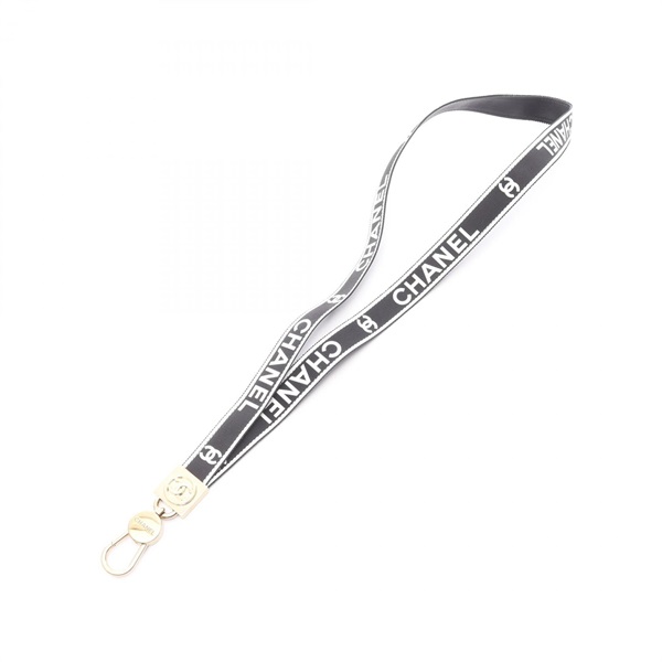 CHANEL COCO Mark Logo Neck Strap Leather Gold Plated Black White GHW Used Women