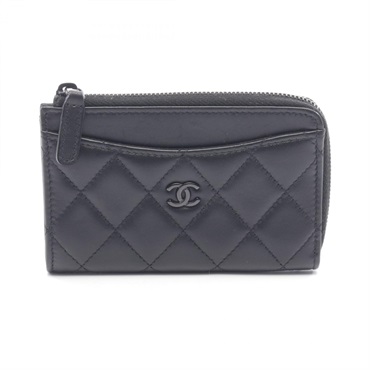CHANEL Matelasse coin purse Lambskin Black Used Women