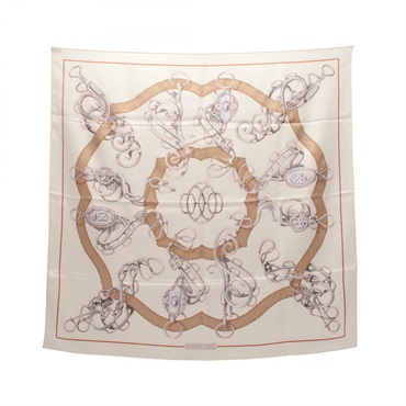 HERMES Carre 90 LIFT PROFILE Square Scarf stole wrap silk Beige Multicolor Used