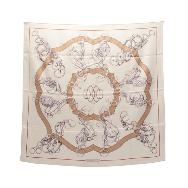 HERMES Carre 90 LIFT PROFILE Square Scarf stole wrap silk Beige Multicolor Used