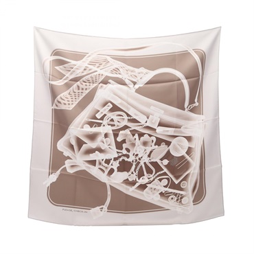 HERMES Carre 90 PLEASE CHECK-IN square Scarf Stole Wrap Faulard silk Gray Used