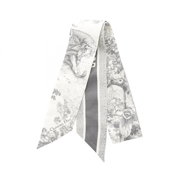 Christian Dior Mitzah Toile de Jouy Sauvage Ribbon Scarf silk White Gray Used