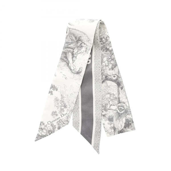 Christian Dior Mitzah Toile de Jouy Sauvage Ribbon Scarf silk White Gray Used