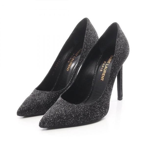 SAINT LAURENT PARIS Heel Pumps Shoes 315534 leather Black Used Women #35 1/2