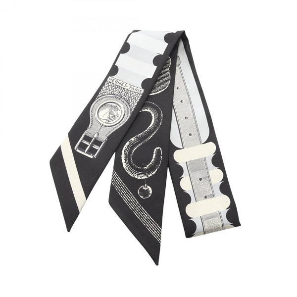 HERMES Twilly INVENTAIRE POETIQUE DE BRIDE A BRAC Ribbon Scarf silk Black Used