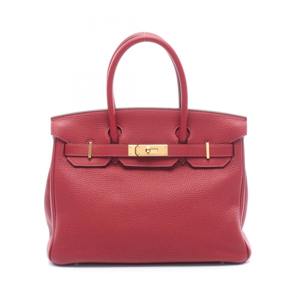HERMES Birkin 30 Handbag Clemence leather Red Rouge grenat GHW Used Women X