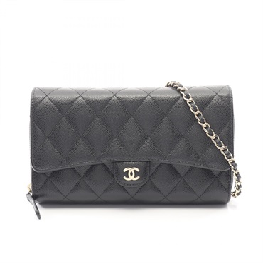 CHANEL Matelasse Chain Shoulder Bag Grained calf leather Black Used Women GHW CC