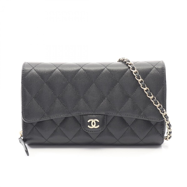 CHANEL Matelasse Chain Shoulder Bag Grained calf leather Black Used Women GHW CC