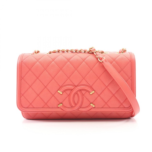 CHANEL CC Filigree Matelasse Chain Shoulder Bag leather Pink Used Women GHW