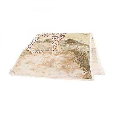 HERMES Carregean Carre 140 Acinonyx Jubatus Scarf Wrap Stole silk Beige Used