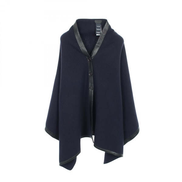 HERMES Poncho Cardigan Coat wool cashmere Navy Used Women