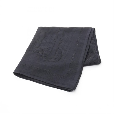 HERMES Coaching Pearl Blue Black Poncho Stole Scarf Wrap silk Navy Used Women