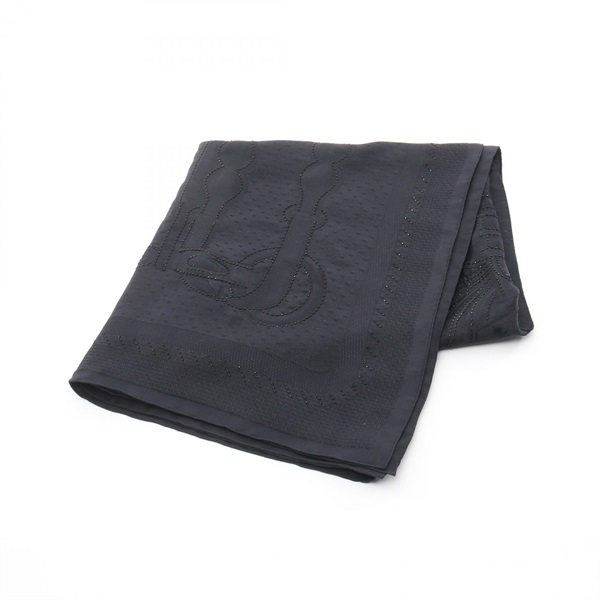 HERMES Coaching Pearl Blue Black Poncho Stole Scarf Wrap silk Navy Used Women