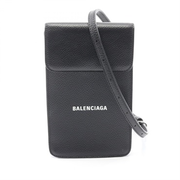 BALENCIAGA CASH Phone Case Shoulder Bag 640536 leather Black Used crossbody logo