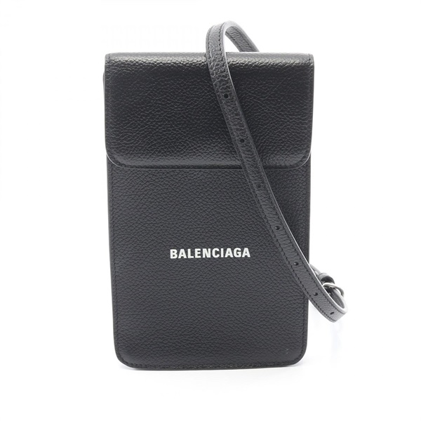 BALENCIAGA CASH Phone Case Shoulder Bag 640536 leather Black Used crossbody logo