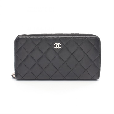 CHANEL Matelasse Zippy around long wallet A50097 Lamb leather Black Used SHW CC